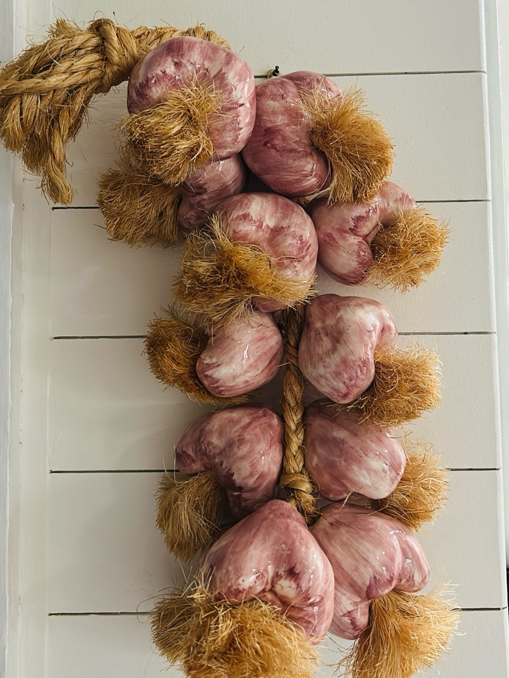 Vtg Ceramic Garlic Cloves On Hanging Rope Kitchen Decor